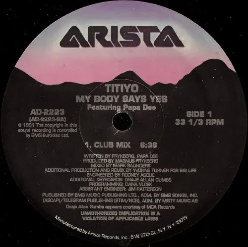 12″ Single Titiyo, Papa Dee – My Body Says Yes