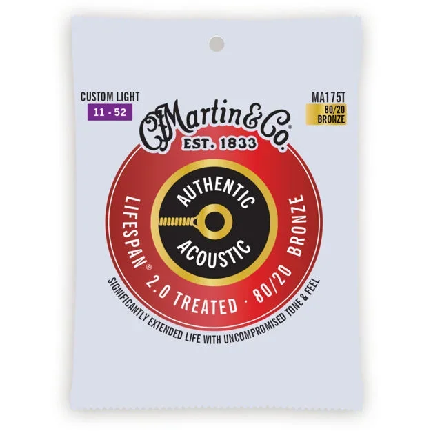 4Sound. Martin MA175T Authentic Acoustic Lifespan 2.0 Guitar Strings 80/20 Bronze – Custom Light