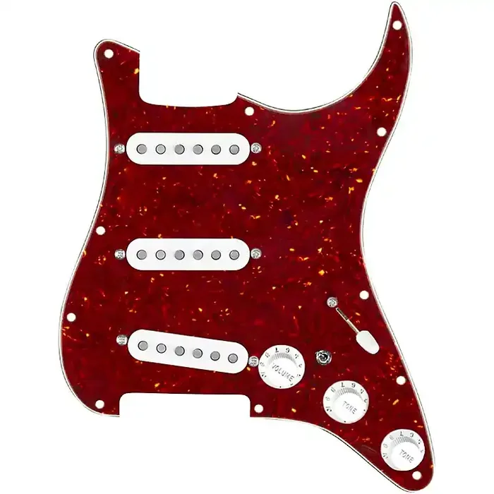920D Custom Generation Loaded Pickguard For Strat With White Pickups and Knob and S7W-MT Wiring Harness Tortoise Guitar Center