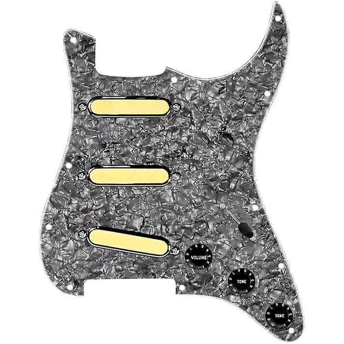 920D Custom Gold Foil Loaded Pickguard For Strat With Black Pickups and Knobs and S7W Wiring Harness Black Pearl Guitar Center