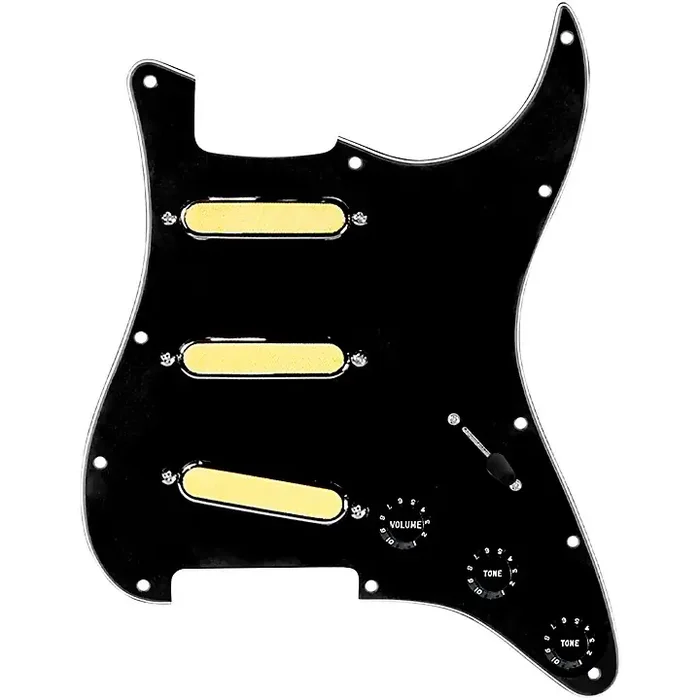 920D Custom Gold Foil Loaded Pickguard For Strat With Black Pickups and Knobs and S7W Wiring Harness Black Guitar Center