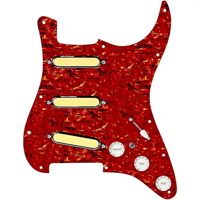 920D Custom Gold Foil Loaded Pickguard For Strat With White Pickups and Knobs and S7W-MT Wiring Harness Tortoise Guitar Center