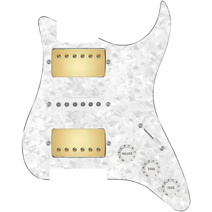 920D Custom HSH Loaded Pickguard for Stratocaster With Gold Smoothie Humbuckers, White Texas Vintage Pickups and S5W-HSH Wiring Harness White Pearl Guitar Center