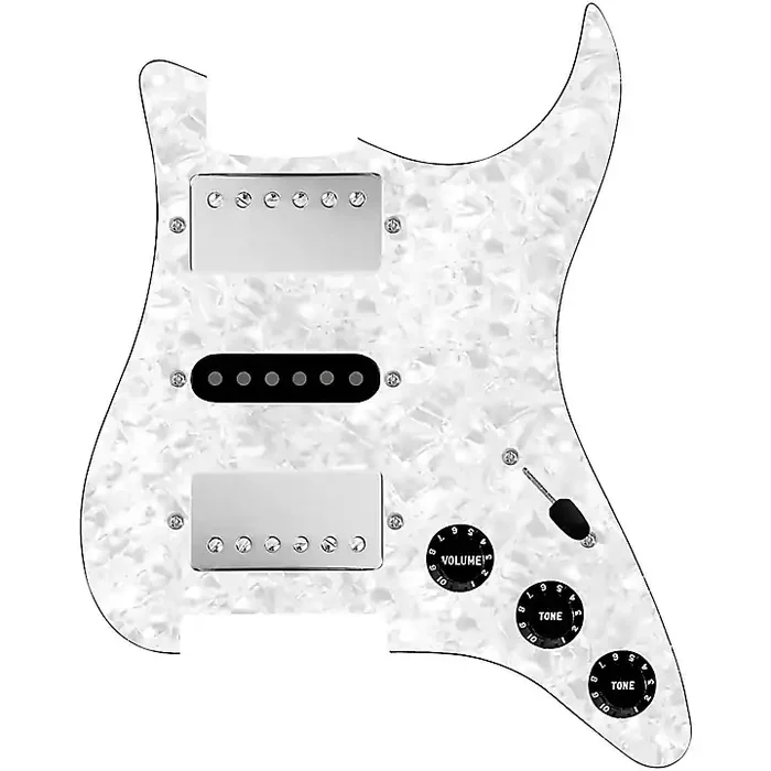 920D Custom HSH Loaded Pickguard for Stratocaster With Nickel Smoothie Humbuckers, Black Texas Vintage Pickups and S5W-HSH Wiring Harness White Pearl Guitar Center