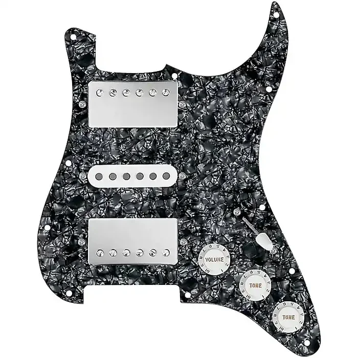 920D Custom HSH Loaded Pickguard for Stratocaster With Nickel Smoothie Humbuckers, White Texas Vintage Pickups and S5W-HSH Wiring Harness Black Pearl Guitar Center