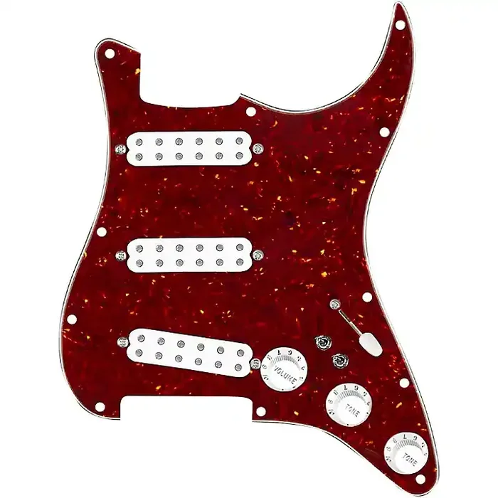 920D Custom Polyphonic Loaded Pickguard for Strat With White Pickups and Knobs and S7W-2T Wiring Harness Tortoise Guitar Center