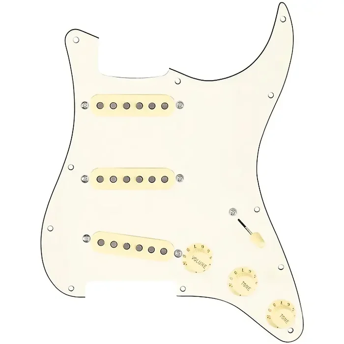 920D Custom Texas Grit Loaded Pickguard for Strat With Aged White Pickups and Knobs and S5W-BL-V Wiring Harness Parchment Guitar Center