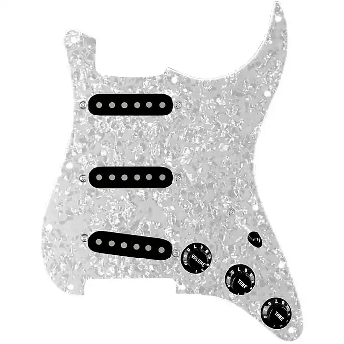 920D Custom Texas Grit Loaded Pickguard for Strat With Black Pickups and Knobs and S5W Wiring Harness White Pearl Guitar Center