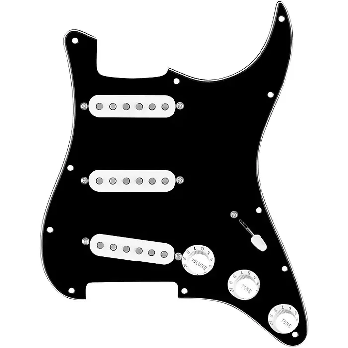 920D Custom Texas Grit Loaded Pickguard for Strat With White Pickups and Knobs and S5W-BL-V Wiring Harness Black Guitar Center