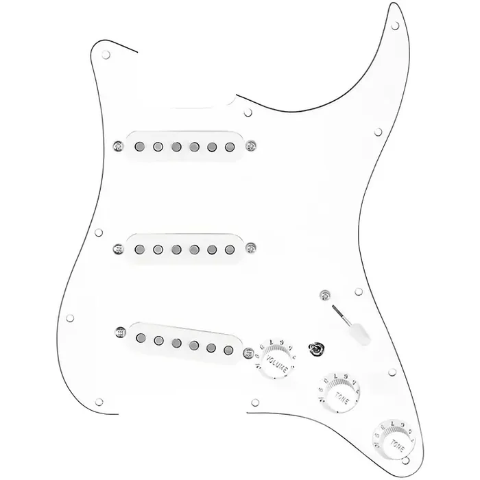 920D Custom Texas Grit Loaded Pickguard for Strat With White Pickups and Knobs and S7W-MT Wiring Harness White Guitar Center