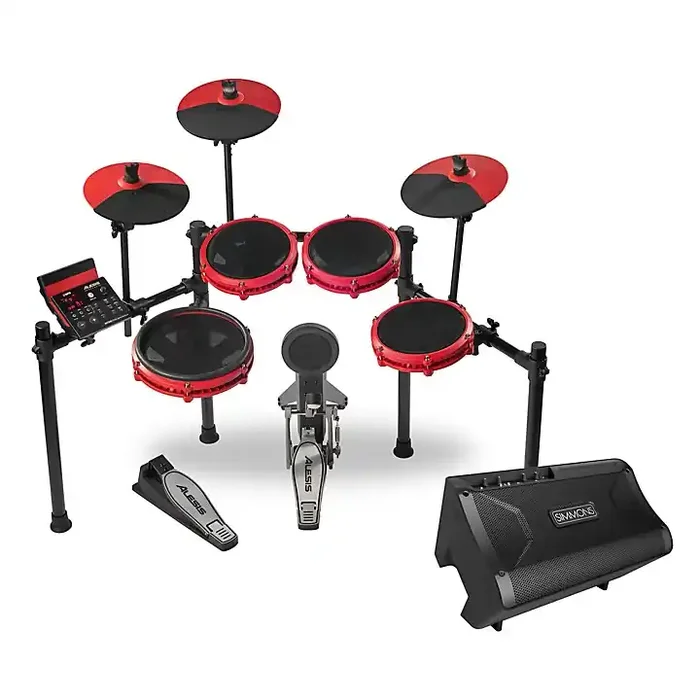 Alesis Nitro Max 8-Piece Electronic Drum Set With Bluetooth, BFD Sounds & DA2108 Drum Amp Red Guitar Center
