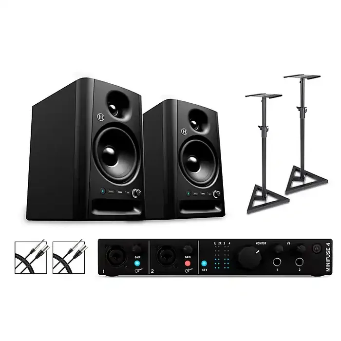 Arturia Minifuse 4 with Harbinger Studio Monitor Pair (Stands & Cables Included) SM505 Black Guitar Center