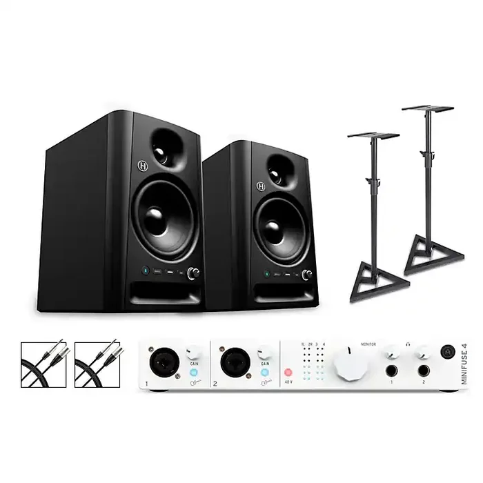 Arturia Minifuse 4 with Harbinger Studio Monitor Pair (Stands & Cables Included) SM505 White Guitar Center