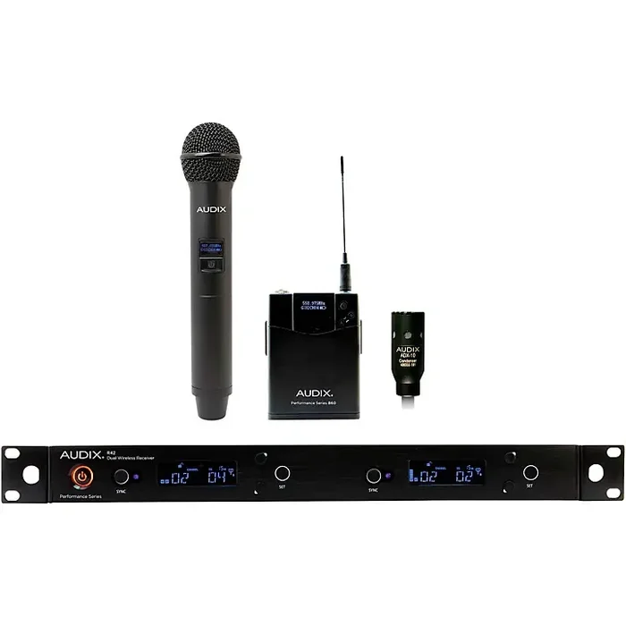 Audix AP42 C210 Wireless Microphone System with R42 Two Channel Diversity Receiver, H60/OM2 Handheld Transmitter, B60 Bodypack Transmitter and ADX10 Lavalier Microphone Band B Guitar Center