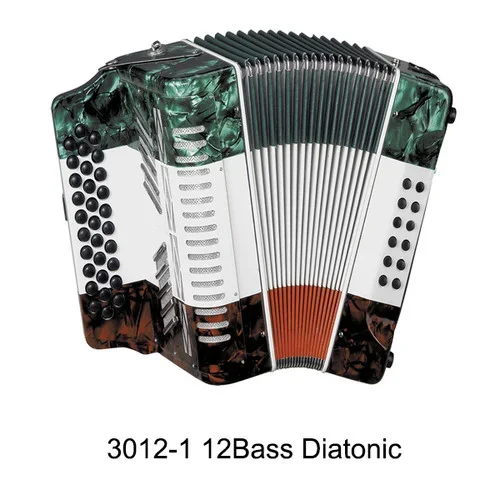 Avalon Key of GCF, 12 Bass Button Accordion, Tri-color with case & straps