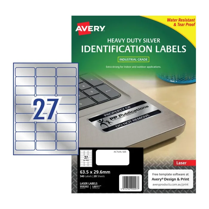 Avery Silver Heavy Duty Labels for Laser Printers, 63.5 x 29.6 mm [540-Pieces]