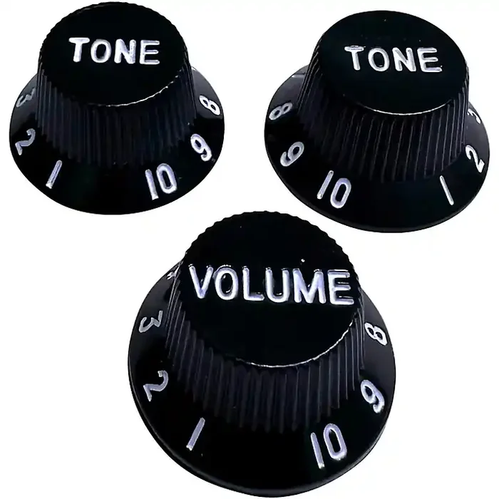 AxLabs Strat-Style Lefty Knob Kit with White Lettering (3) Black Guitar Center