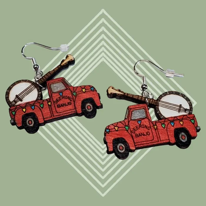 Banjo Delivery Truck Wooden Earrings