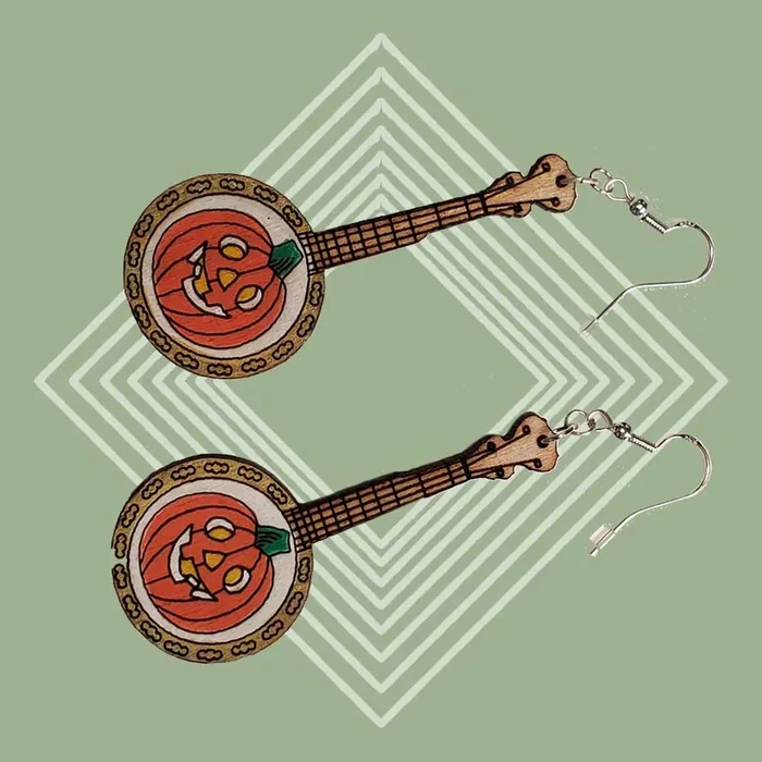 Banjo Jack O‘ Lantern Wooden Earrings