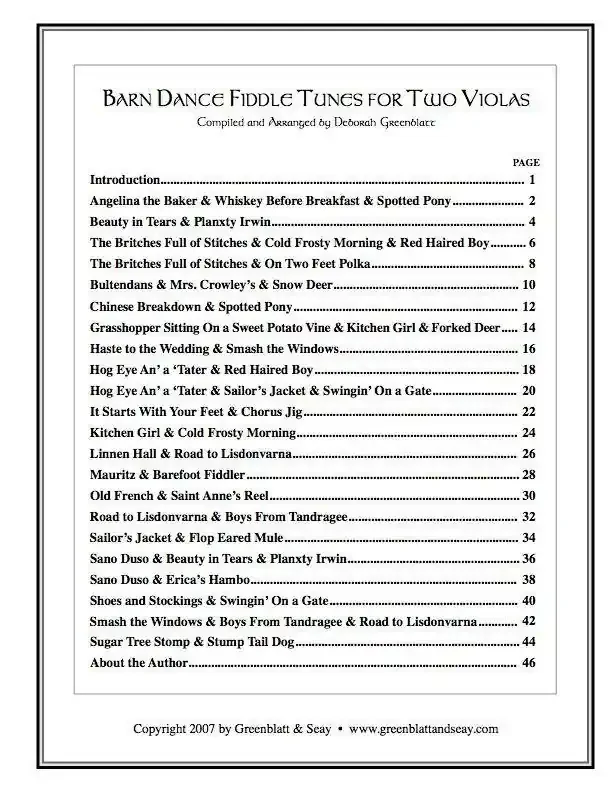 Barn Dance Fiddle Tunes for Two Violas