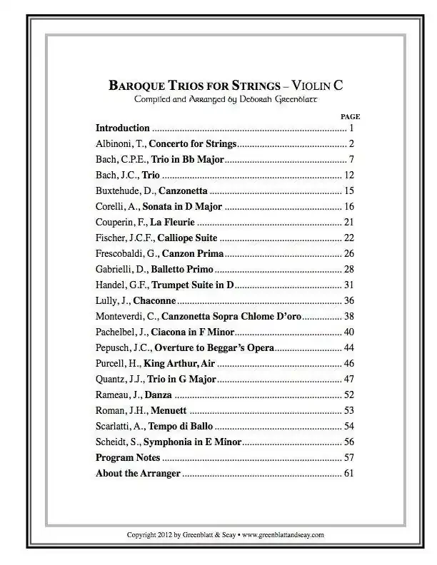 Baroque Trios for Strings – Violin C