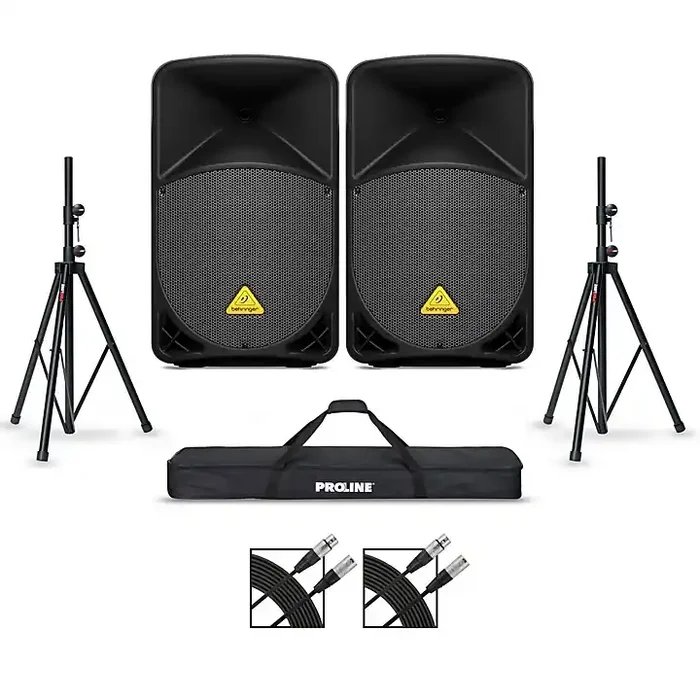 Behringer B112D 12″ Powered Speaker Pair With Stands and Cables Guitar Center