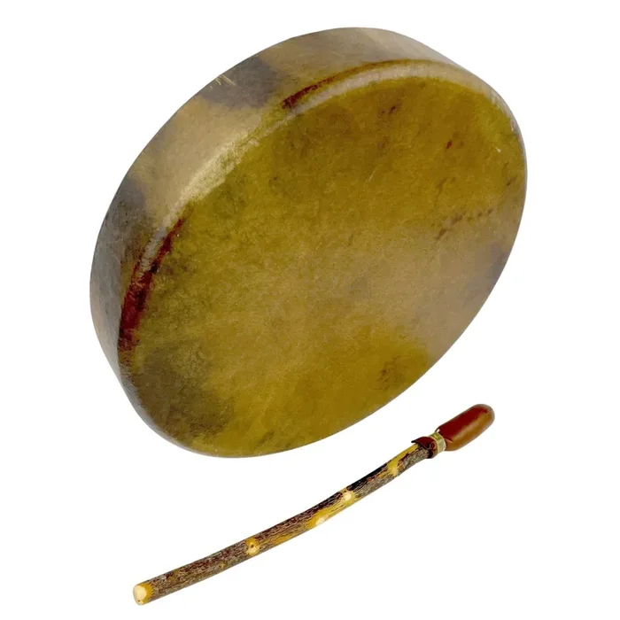 Bison Rawhide Hand Drum, Single-Sided, 16-inch, with Beater, by Nash Tavewa