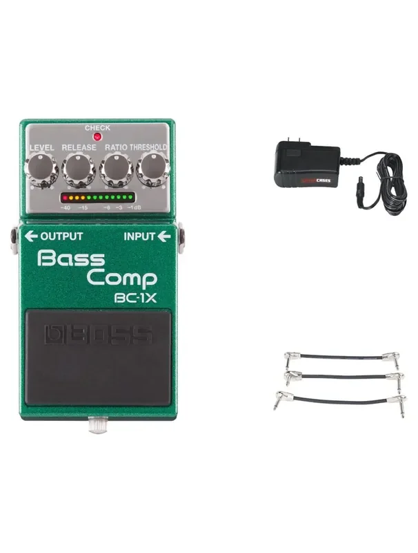 Boss BC1X Bass Compressor Pedal + Gator 9V Power Combo & 3 Patch Cables