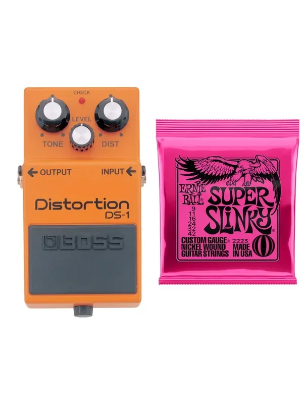 Boss DS-1 Distortion Pedal + Ernie Ball 2223 Super Slinky Guitar Strings