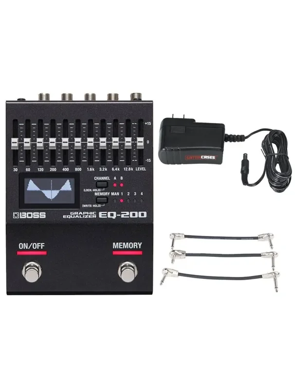 Boss EQ-200 Graphic Equalizer + Gator 9V Power Combo & 3 Patch Cables