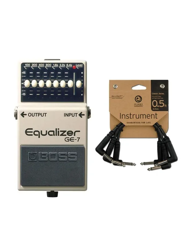 Boss GE-7 7-Band Graphic Equalizer + Patch Cables (3-Pack)