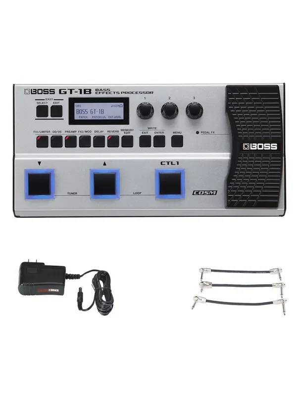 Boss GT-1B Bass Multi-Effects Processor + Gator 9V Power Combo & 3 Patch Cables