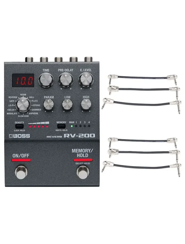 Boss RV-200 Reverb Pedal + 2x Gator Patch Cable 3 Pack
