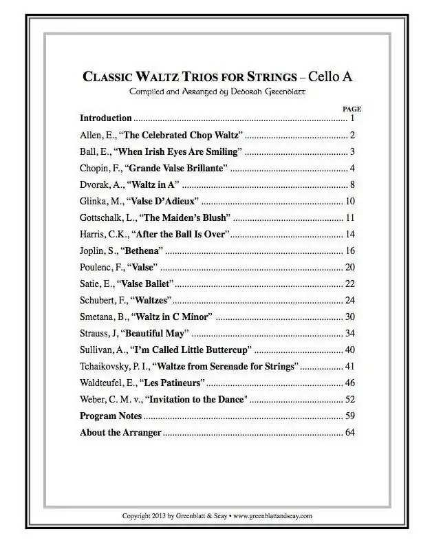 Classic Waltz Trios for Strings – Cello A