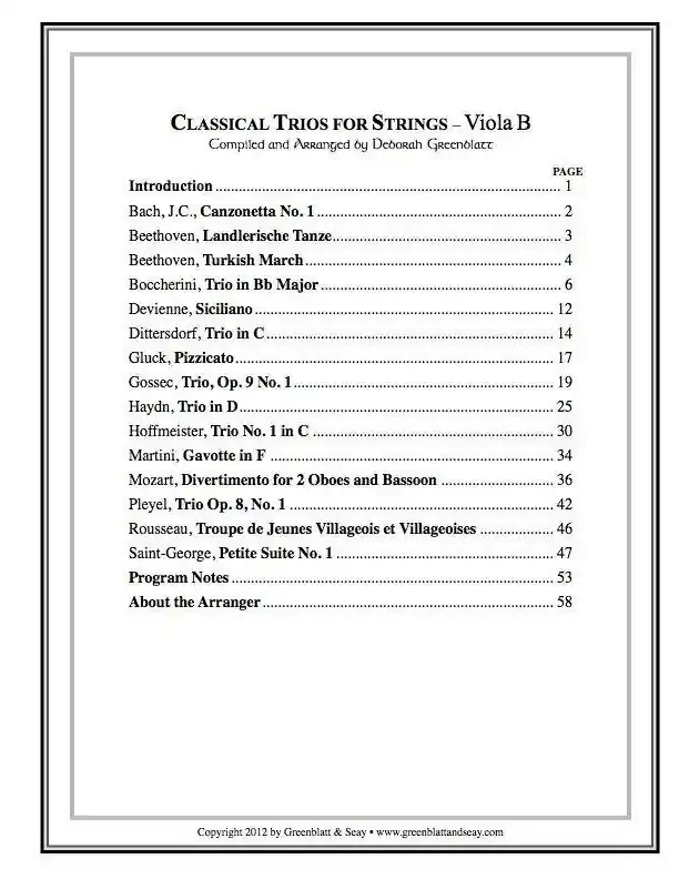 Classical Trios for Strings Viola B