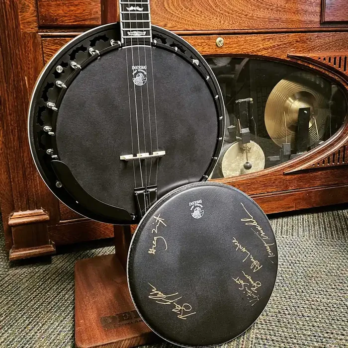 CUSTOM Deering White Lotus Banjo Auction + Banjo Head Signed by 2023 Blue Ridge Banjo Camp Instructors!