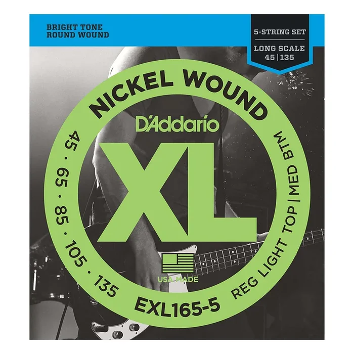 D’Addario EXL165 5-String Nickel Wound Bass Guitar Strings, Custom Lig