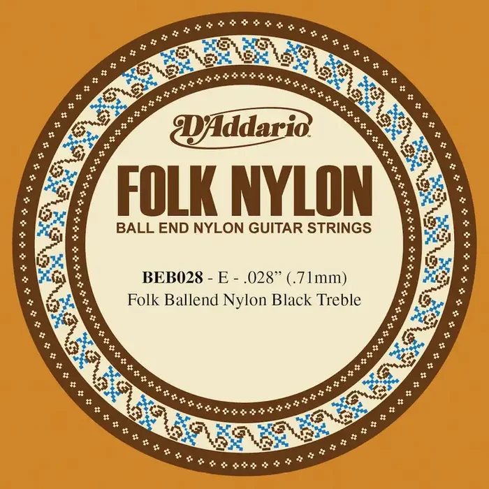 D‘Addario BEB028 Folk Nylon Guitar Single String, Black Nylon, Ball End, .028
