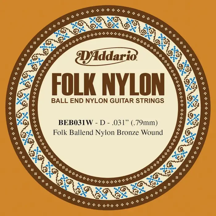 D‘Addario BEB031W Folk Nylon Guitar Single String, Bronze Wound, Ball End, .031