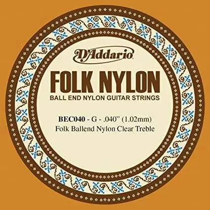 D‘Addario BEC040 Folk Nylon Guitar Single String, Clear Nylon, Ball End, .040