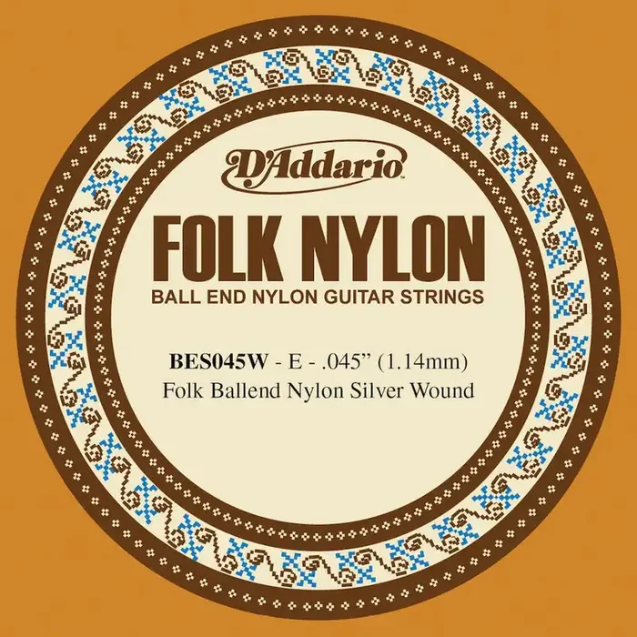 D‘Addario BES045W Folk Nylon Guitar Single String, Silver Wound, Ball End, .045
