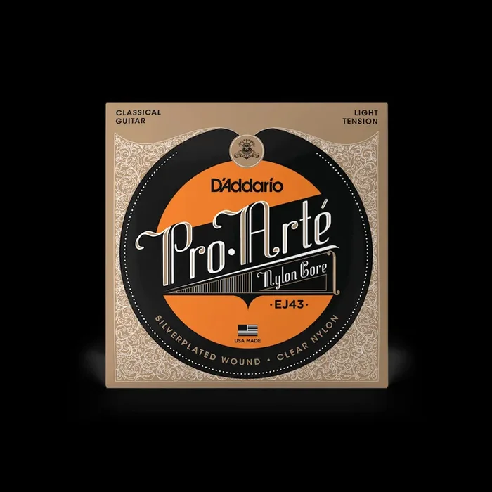 D‘Addario Classical Guitar LIGHT TENSION Silver Plated Wrap, Nylon Core, Clear Nylon Trebles, EJ43
