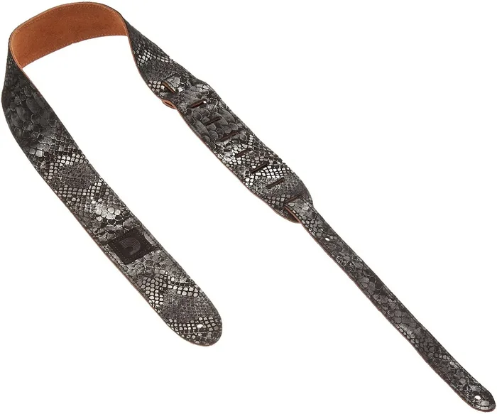 D‘Addario Deluxe Suede Guitar Strap, Silver Screened Snakeskin Print