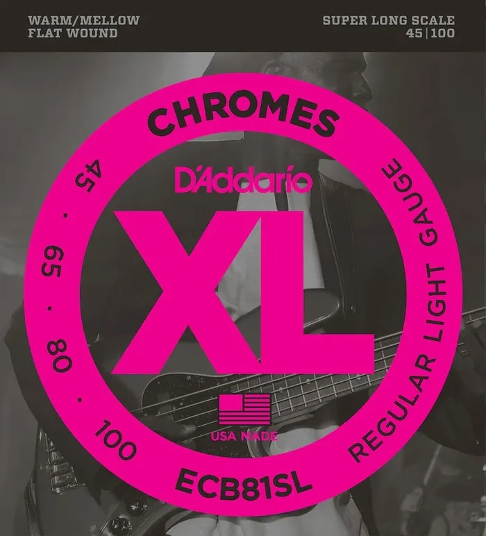 D‘Addario ECB81SL Chromes Bass Guitar Strings, Light, 45-100, Super Long Scale