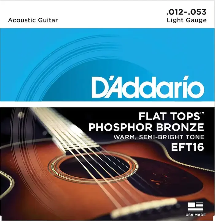 D‘Addario EFT16 Flat Tops Phosphor Bronze Acoustic Guitar Strings, Light, 12-53