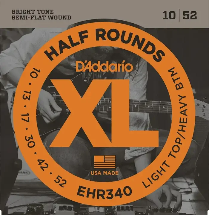D‘Addario EHR340 Half Round Electric Guitar Strings, Light Top/Heavy Bottom, 10-52