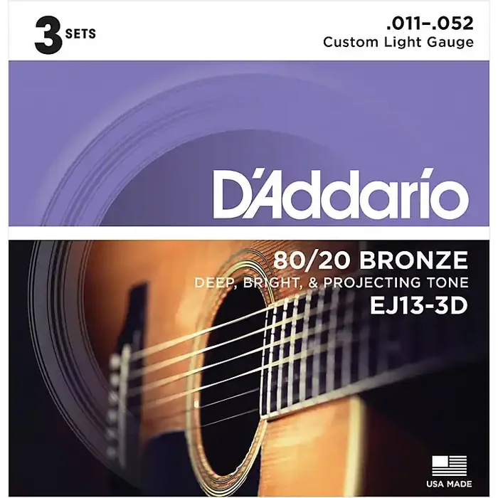 D‘Addario EJ13-3D 80/20 Bronze Custom Light Acoustic Guitar Strings 3-Pack Guitar Center