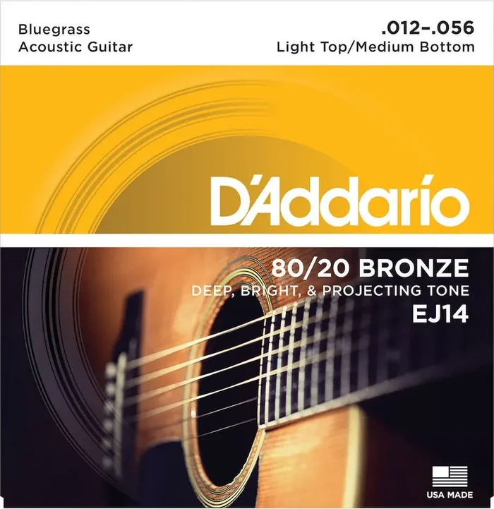 D‘Addario EJ14 80/20 Bronze Acoustic Guitar Strings, Light Top/Medium Bottom/Bluegrass, 12-56