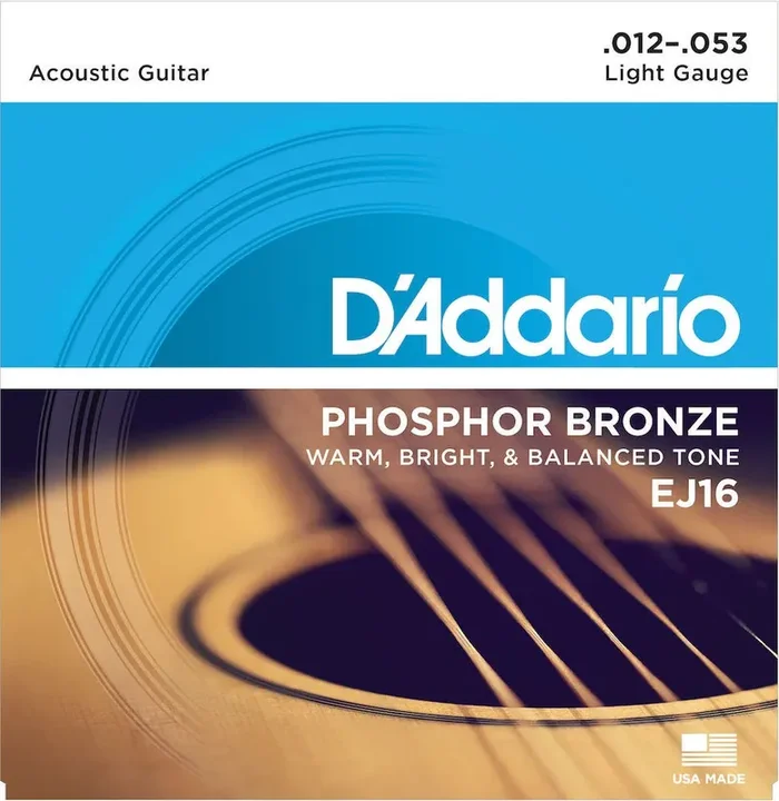 D‘Addario EJ16 Phosphor Bronze Acoustic Guitar Strings, Light, 12-53