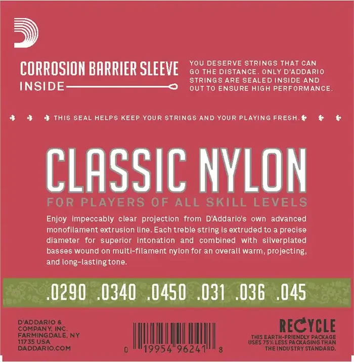 D‘Addario EJ27N 1/2 Student Nylon Fractional Classical Guitar Strings, Normal Tension